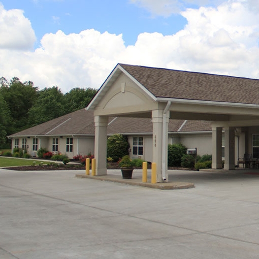 Exterior shot of Vintage Park Assisted Living's front entrance.